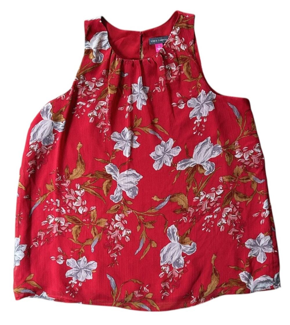 Vince Camuto Sleeveless Lined Red Floral Print Hadara Blouse Small